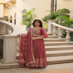 Premium Floral Embroidered Georgette Anarkali Sharara Set with Dupatta